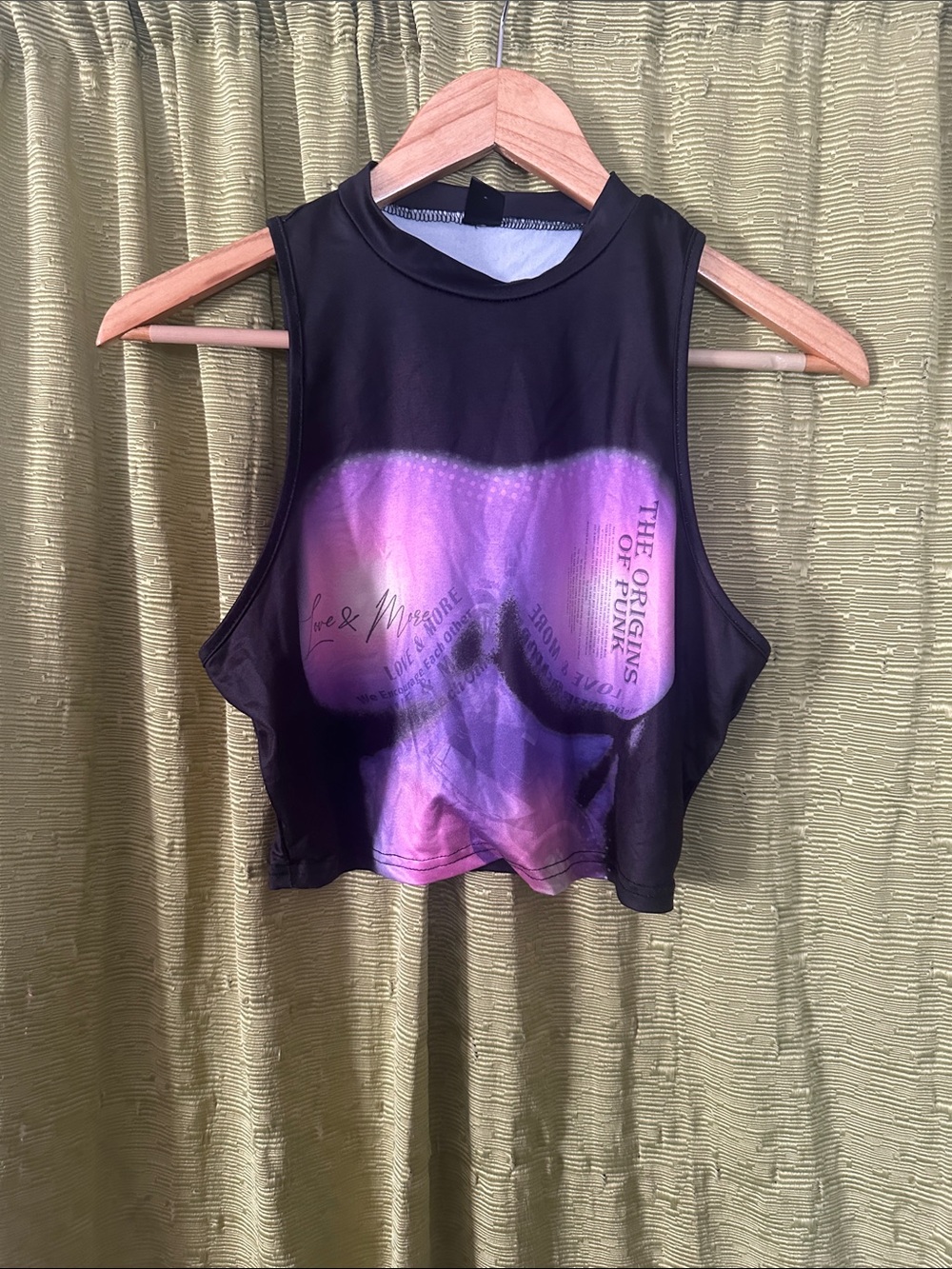 SHEIN Black Crop Tank Top with Purple Skull Graphic
